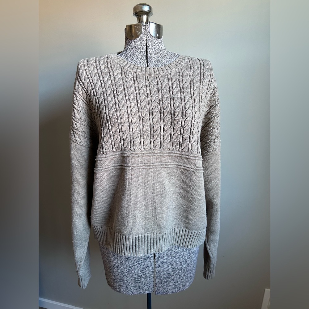 tentree 100% organic cotton Women's Cable Knit Sweater Light Brown neutral muted